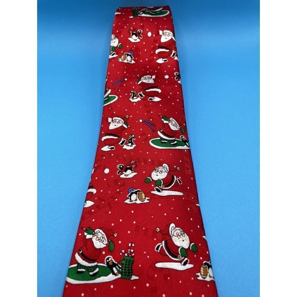Christmas Santa Golf, Football & Baseball 63” Vintage Tie. Excellent Condition - Picture 2 of 3